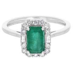 Anillo de esmeralda zambiana de 1,14 quilates Diamante SI/H de 0,36 quilates Joyas de oro blanco de 14k