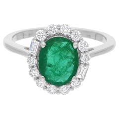 Anello con gemma di smeraldo naturale dello Zambia SI/H Diamond Gioielli in oro bianco 14 carati