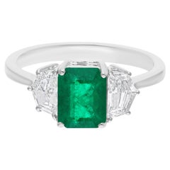 Esmeralda zambiana natural Anillo SI/H Diamante Joyas de oro blanco de 14 quilates