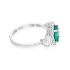 Natural Zambian Emerald Gemstone Ring SI/H Diamond 18 Karat White Gold Jewelry