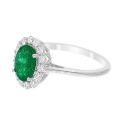 1.45 Carat Zambian Emerald and 0.40 Carat Diamond 18K White Gold Halo Ring