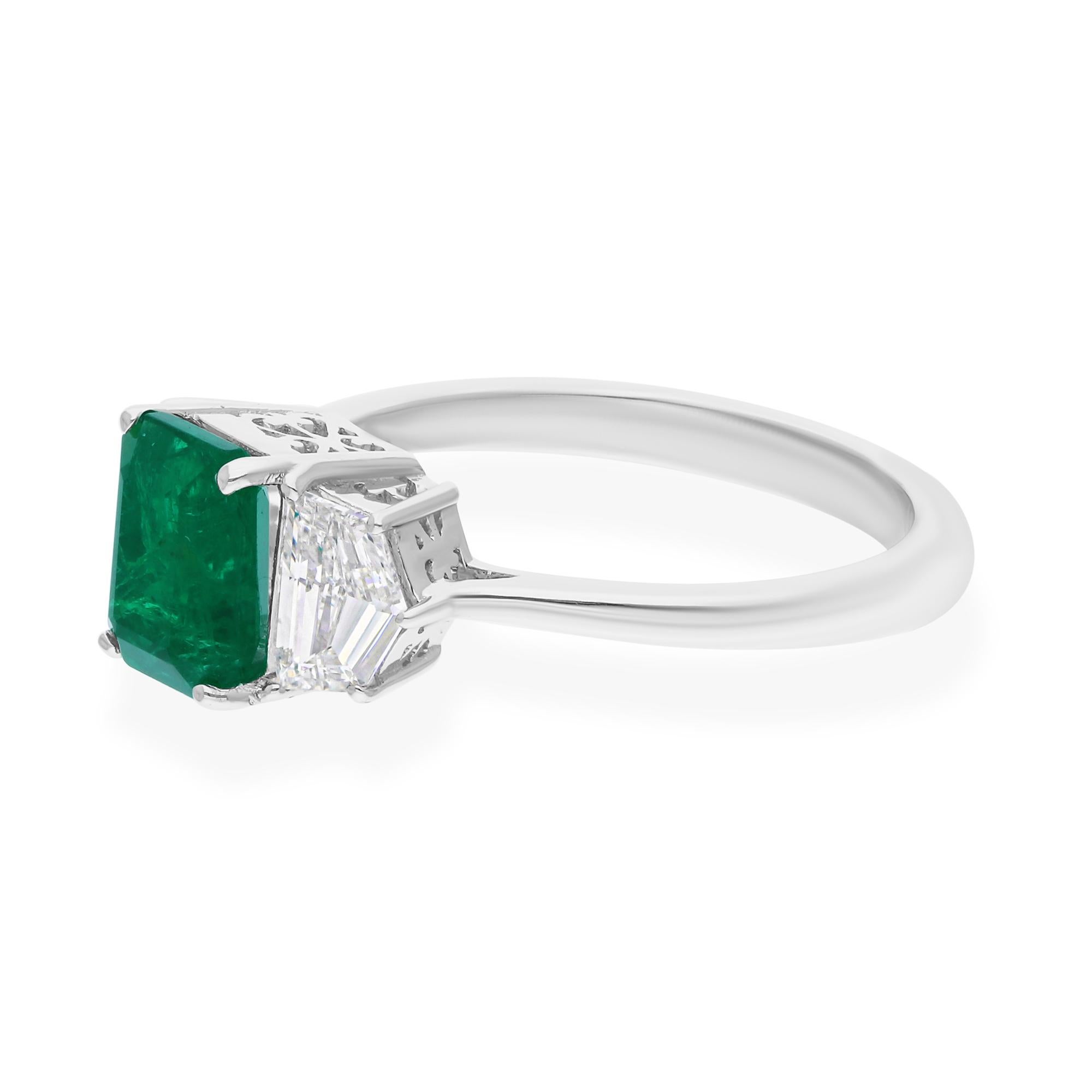 Esmeralda zambiana natural Anillo SI/H Diamante Joyas de oro blanco de 18 quilates Moderno en venta