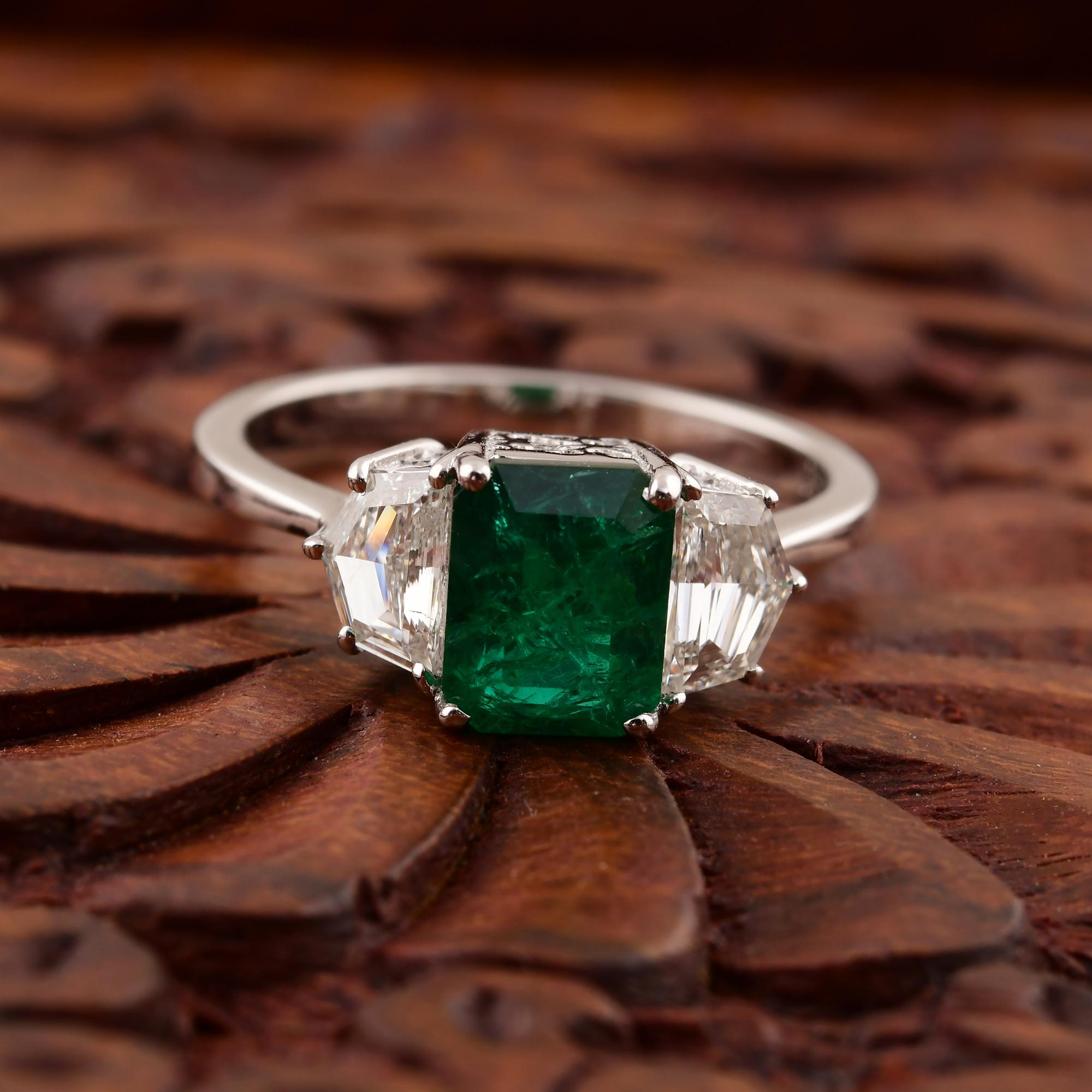 Esmeralda zambiana natural Anillo SI/H Diamante Joyas de oro blanco de 18 quilates Corte esmeralda en venta