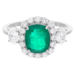 Esmeralda zambiana natural Anillo SI/H Diamante Joyas de oro blanco de 18 quilates