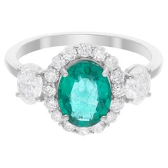 Esmeralda zambiana natural Anillo SI/H Diamante Joyas de oro blanco de 18 quilates