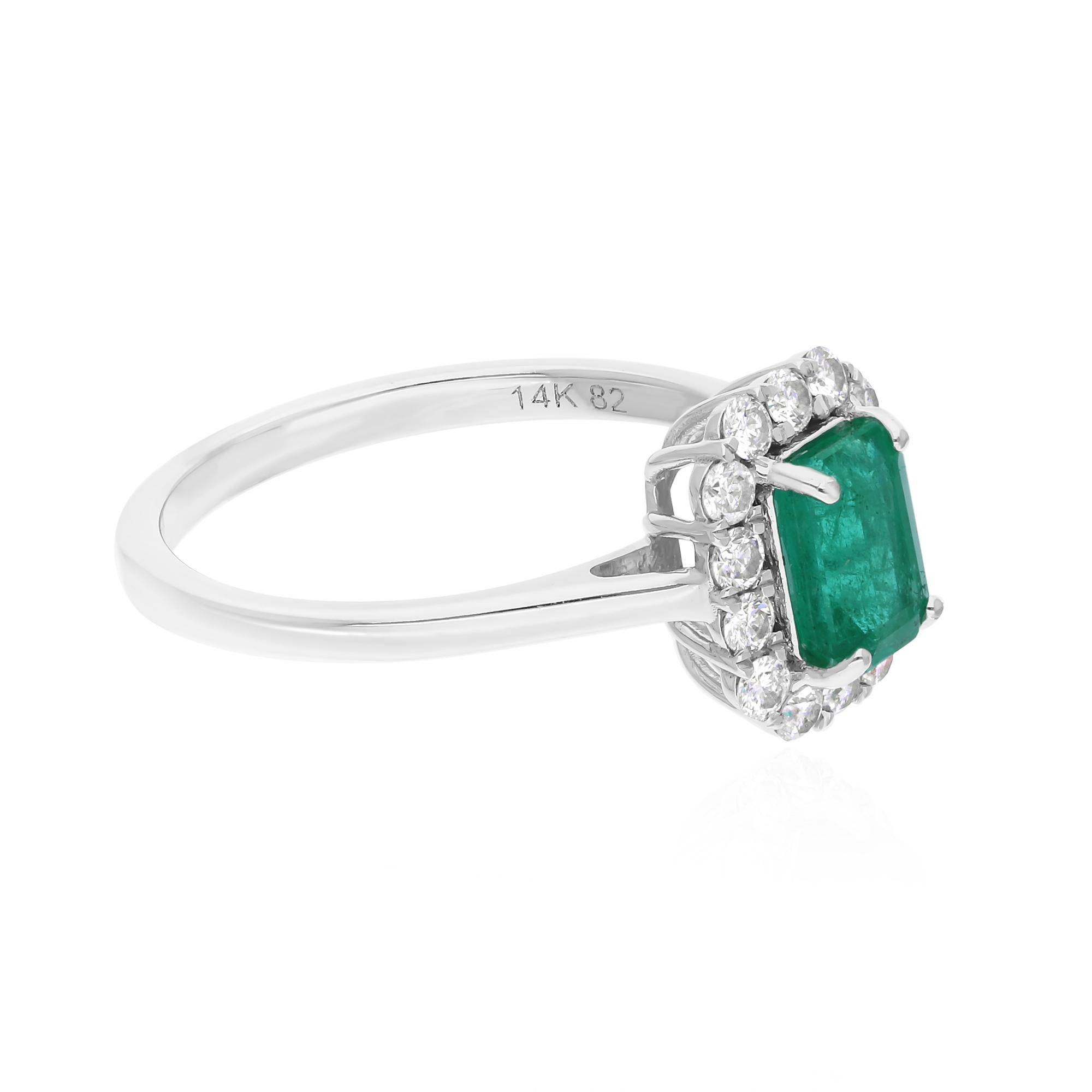 Cast from 14-karat gold, these exquisite ring is handset with 0.96 carats Zambian emerald and 0.35 carats of sparkling diamonds.

The ring is a size 7 and may be resized to larger or smaller upon request. FOLLOW SPECTRUM JEWELS storefront to view