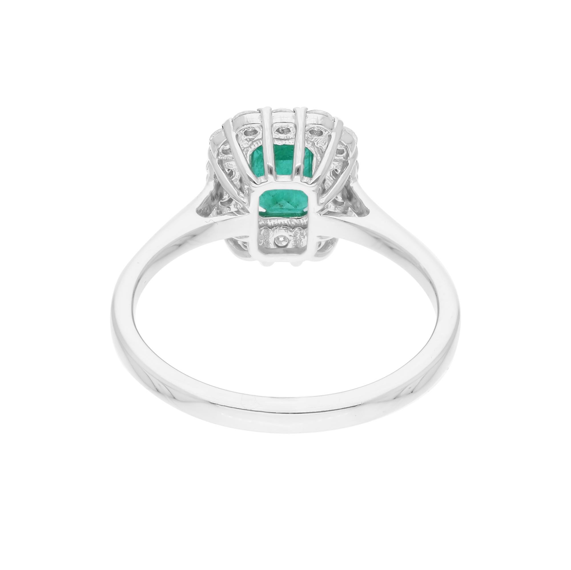 Women's Natural Zambian Emerald Gemstone Ring SI/HI Diamond 14 Karat White Gold Jewelry For Sale
