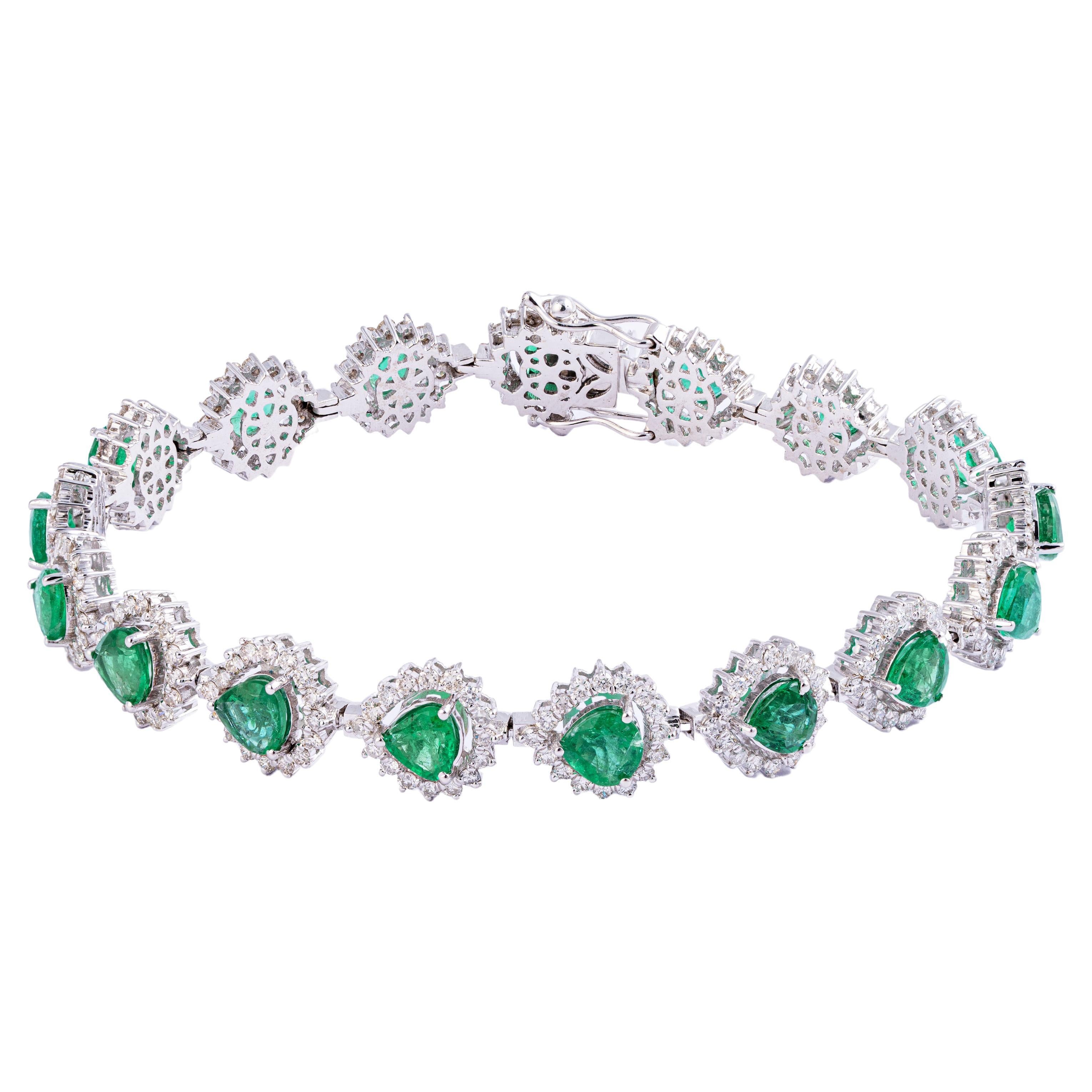 7.42cts  Zambian Emerald Tennis Bracelet with 3.00cts Diamonds and 14k Gold For Sale