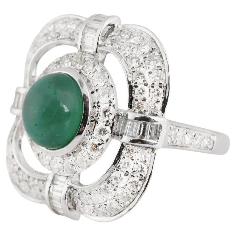 Natural Zambian Emerald high quality caboshan diamond ring in 18k gold
