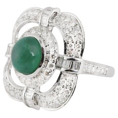 Natural Zambian Emerald high quality caboshan diamond ring in 18k gold