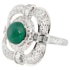 Natural Zambian Emerald high quality caboshan diamond ring in 18k gold