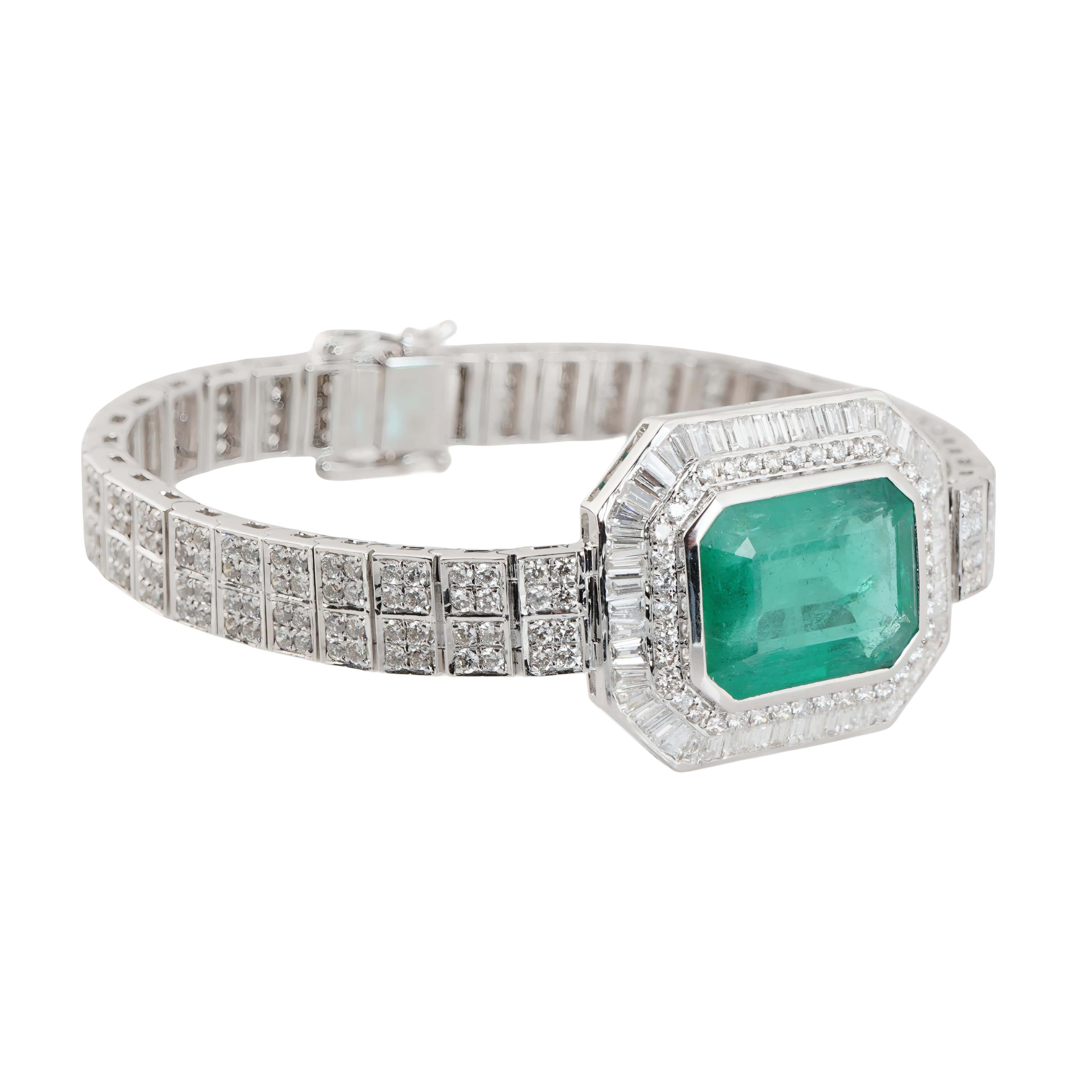 Natürlicher sambischer Smaragd hohe Qualität & Diamant Armband in 18k Gold Damen im Angebot