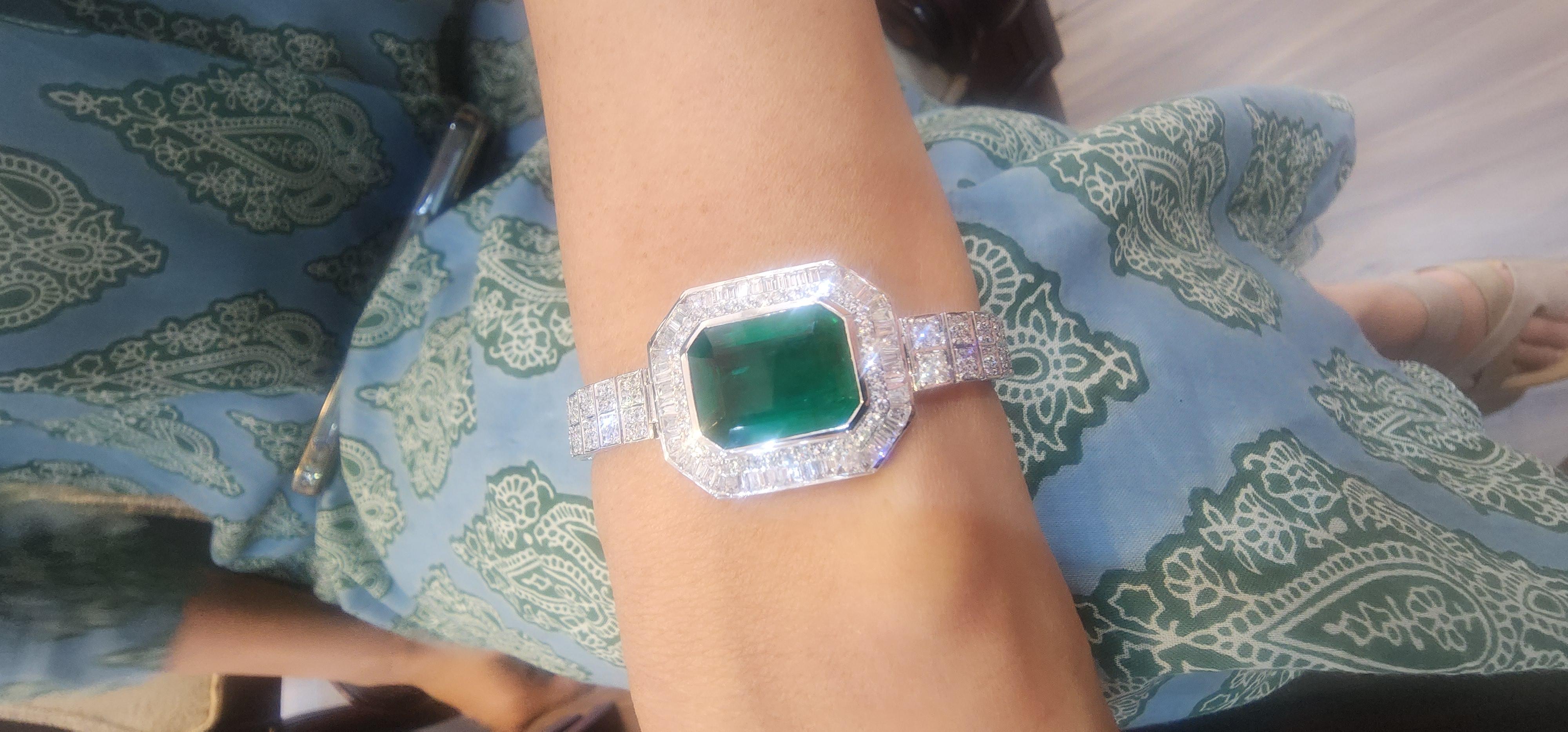 Natürlicher sambischer Smaragd hohe Qualität & Diamant Armband in 18k Gold im Angebot 1