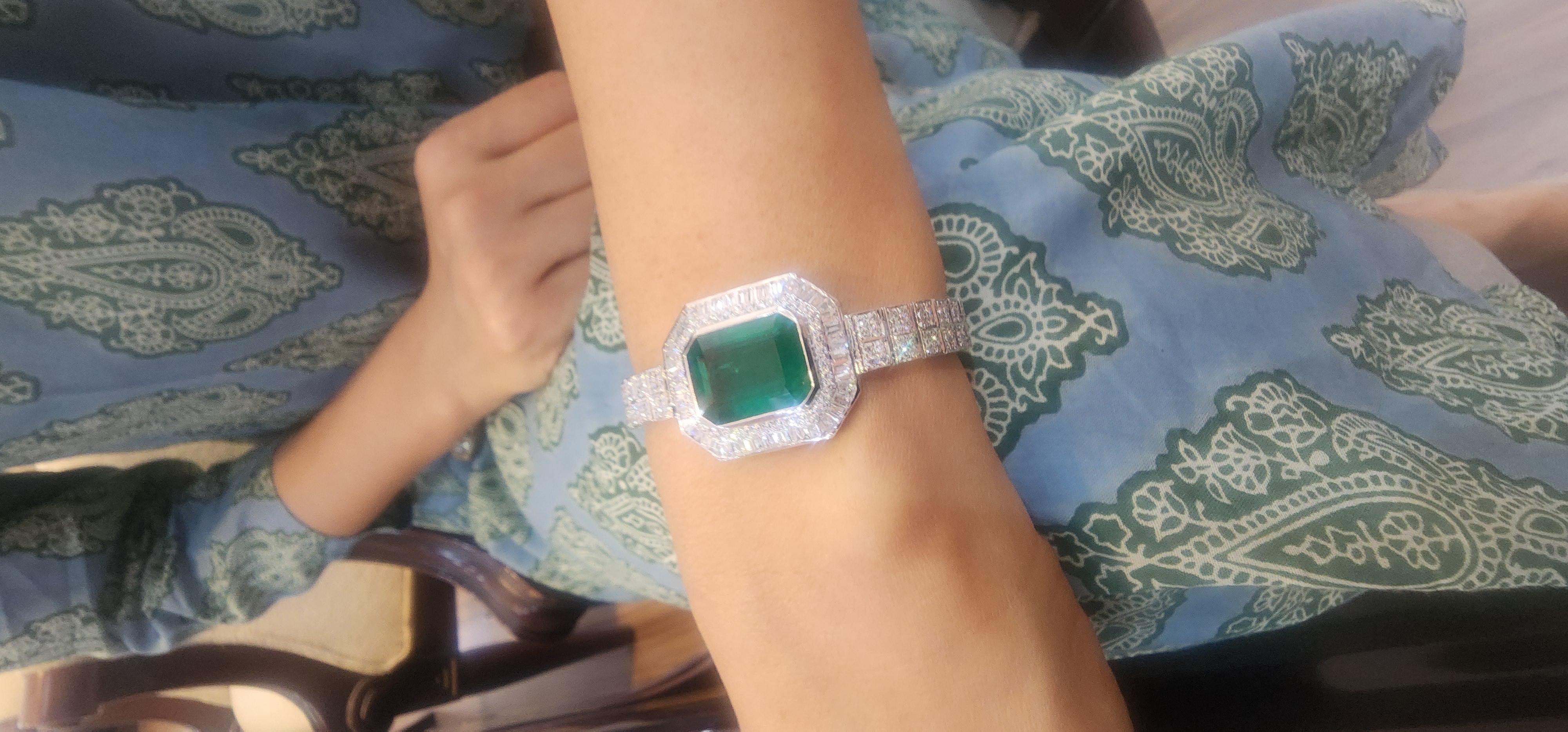 Natürlicher sambischer Smaragd hohe Qualität & Diamant Armband in 18k Gold im Angebot 4