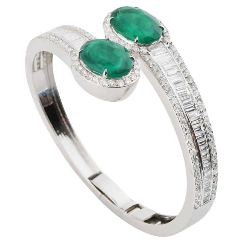 Natural Zambian Emerald high quality & diamond Bracelet in 18k gold