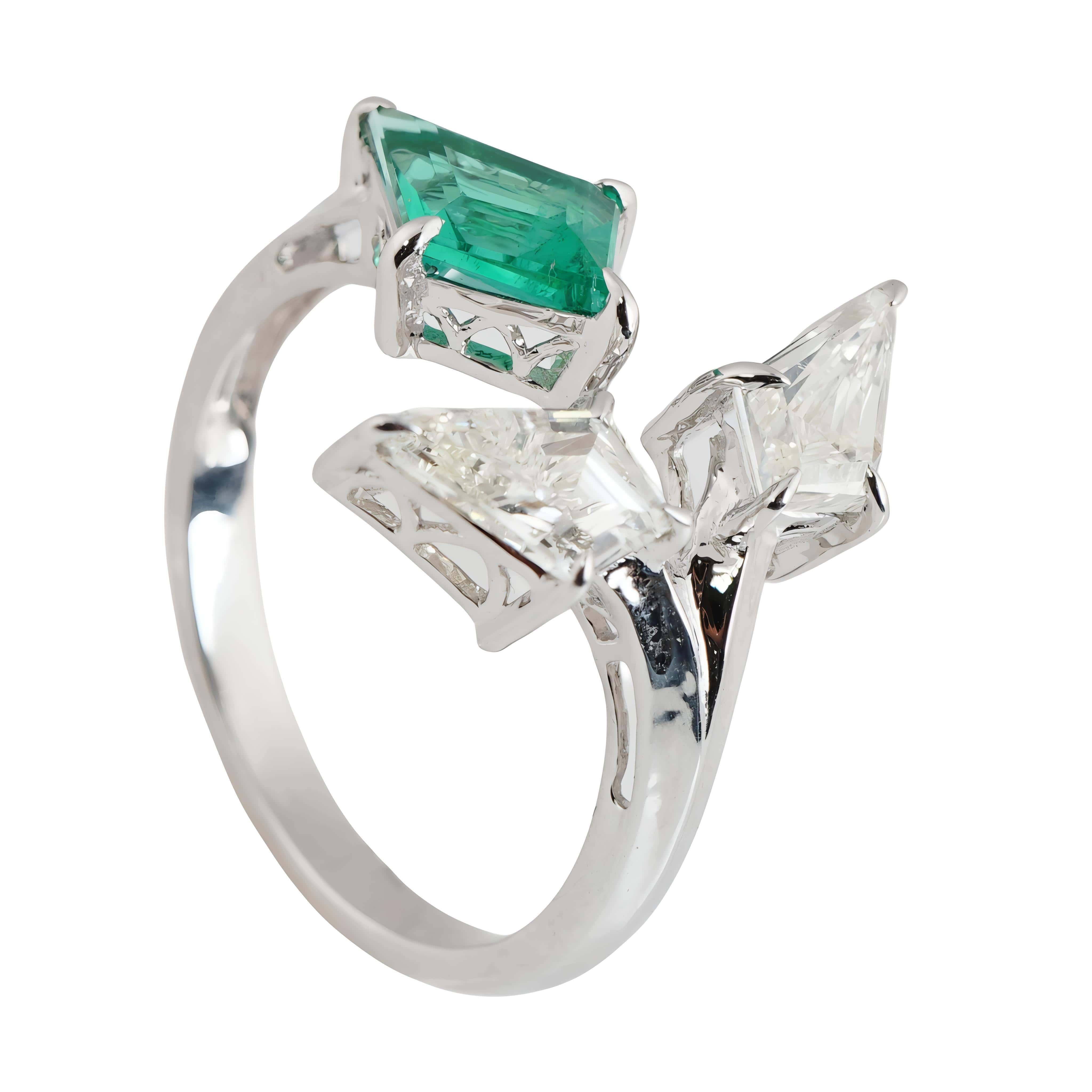Emerald Cut Natural zambian Emerald high quality  diamond ring in 18k gold For Sale