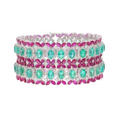 Natural Zambian emerald & Mozambique ruby bracelet with diamond and 18k gold