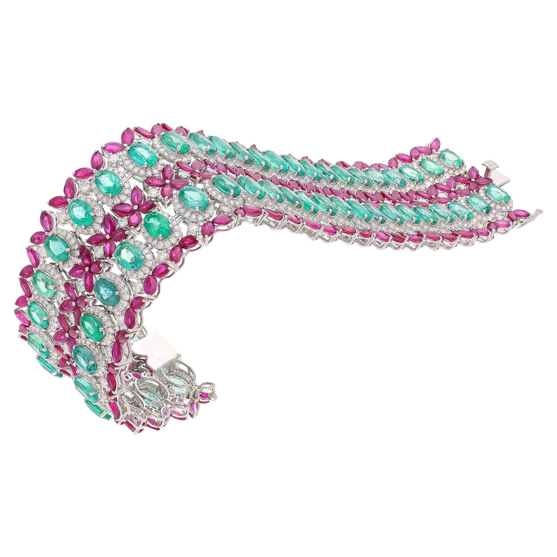Natural Zambian emerald 
Mozambique ruby bracelet with diamond and 18k gold