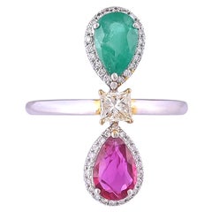 Natural Zambian Emerald, Mozambique Ruby & Diamonds Cocktail/Engagement Ring