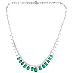 Natural Zambian Emerald Necklace SI/H Diamond 14 Karat White Gold Fine Jewelry
