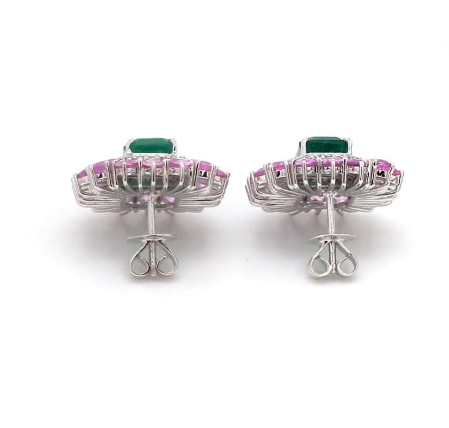 Natural zambian emerald Pink sapphire earring in 14k gold For Sale 3