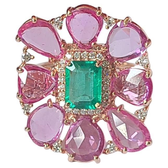 13.18 Carats, Zambian Emerald Cabochon, Pink Sapphires and Diamonds ...