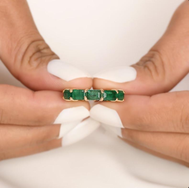 Natürlicher sambischer Smaragd Ring 14k Gold (Asscher-Schliff) im Angebot