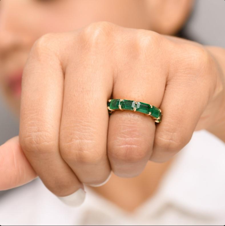 Natürlicher sambischer Smaragd Ring 14k Gold Damen im Angebot