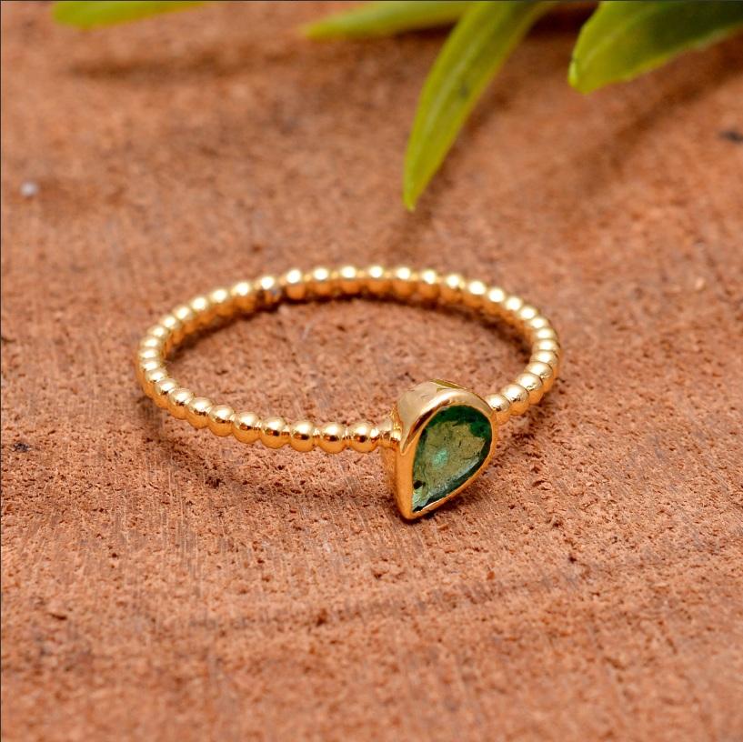 Natural Zambian Emerald Ring 14K Gold Damen im Angebot