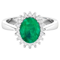 Natürlicher sambischer Smaragd Ring Diamant Halo 1,4 Karat 14K Weißgold