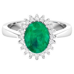 Esmeralda natural de Zambia Anillo Halo de diamantes 1,4 quilates Oro blanco de 14 quilates