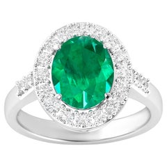 Natural Zambian Emerald Ring Diamond Setting 3.05 Carats 14K White Gold