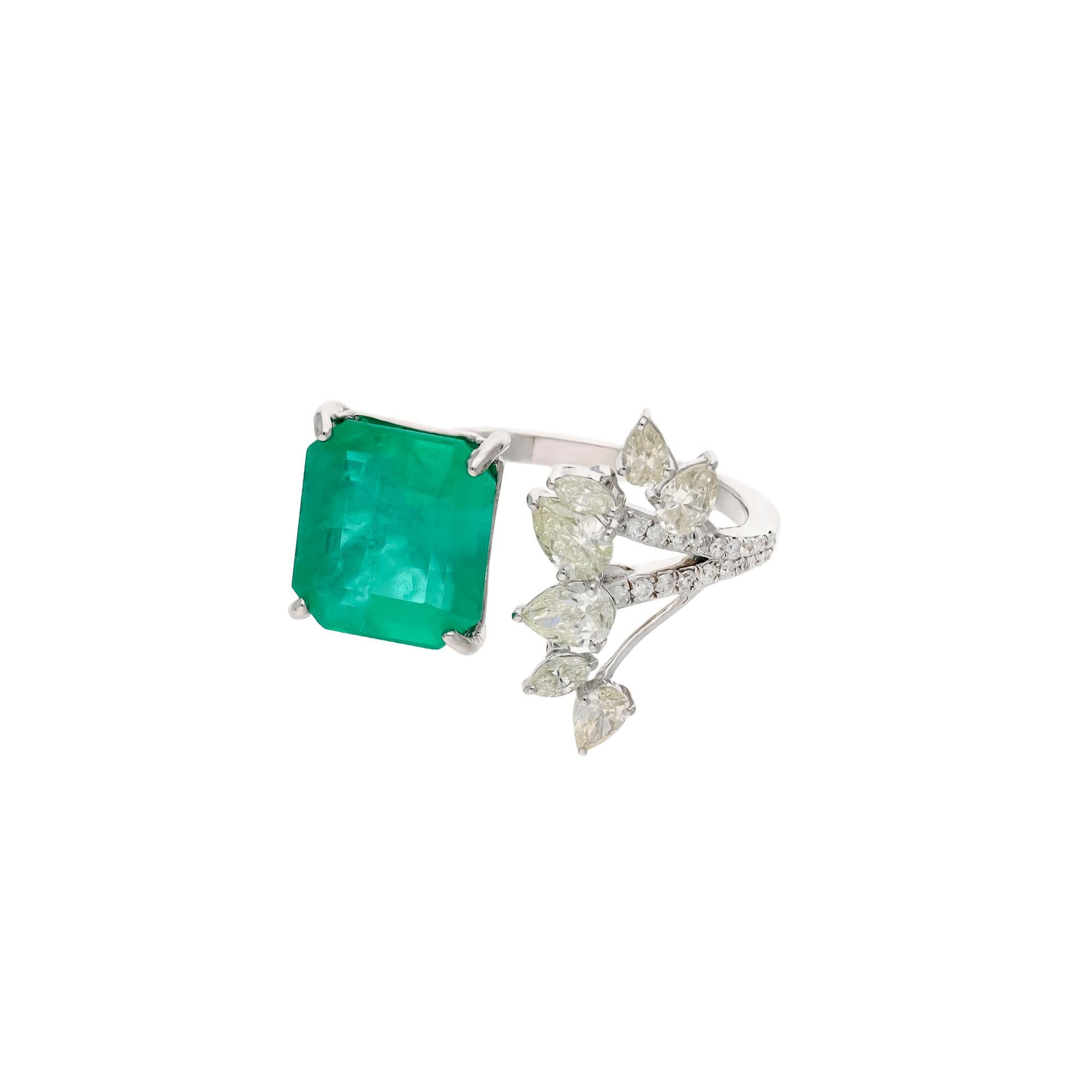 Women's Natural zambian emerald ring with diamond 0.92cts in 18k gold For Sale