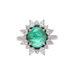 Bague émeraude naturelle de Zambie avec diamants et or 18 carats