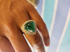 Vintage Natural Zambian Emerald Ring with Diamond and 18k Gold