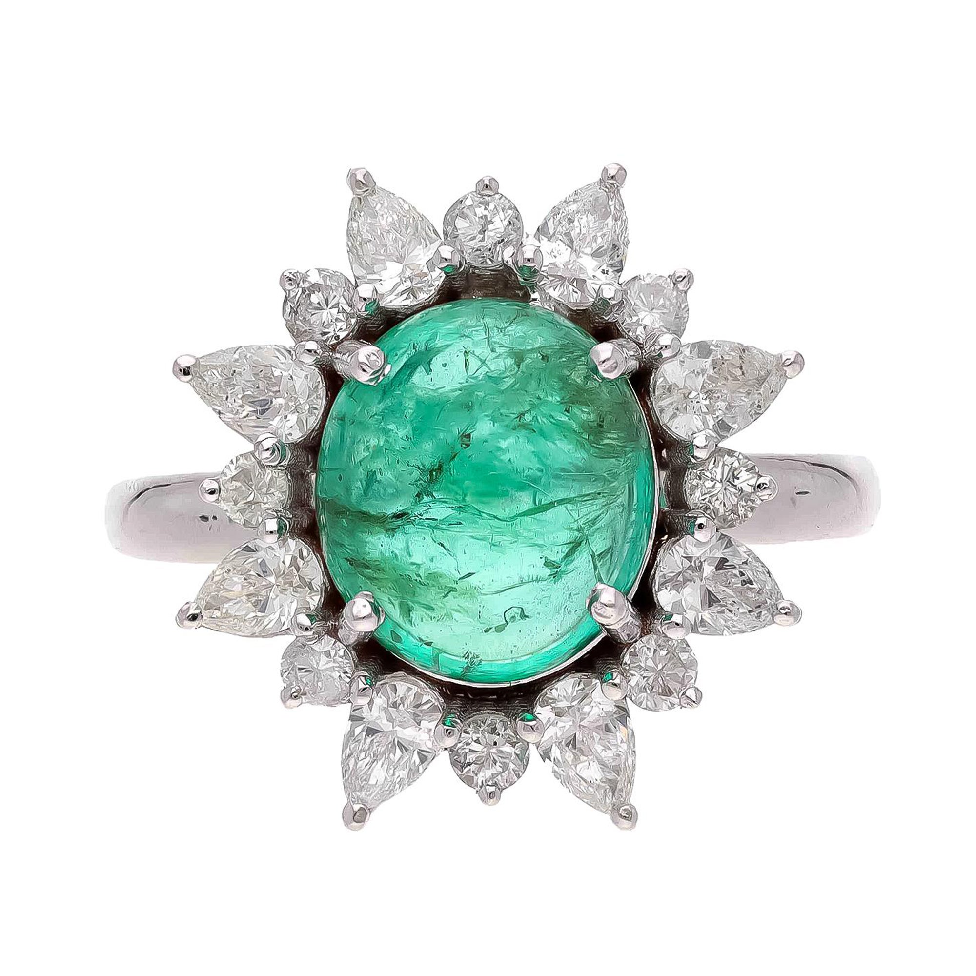Bague en émeraude naturelle de Zambie avec diamants et or 18 carats