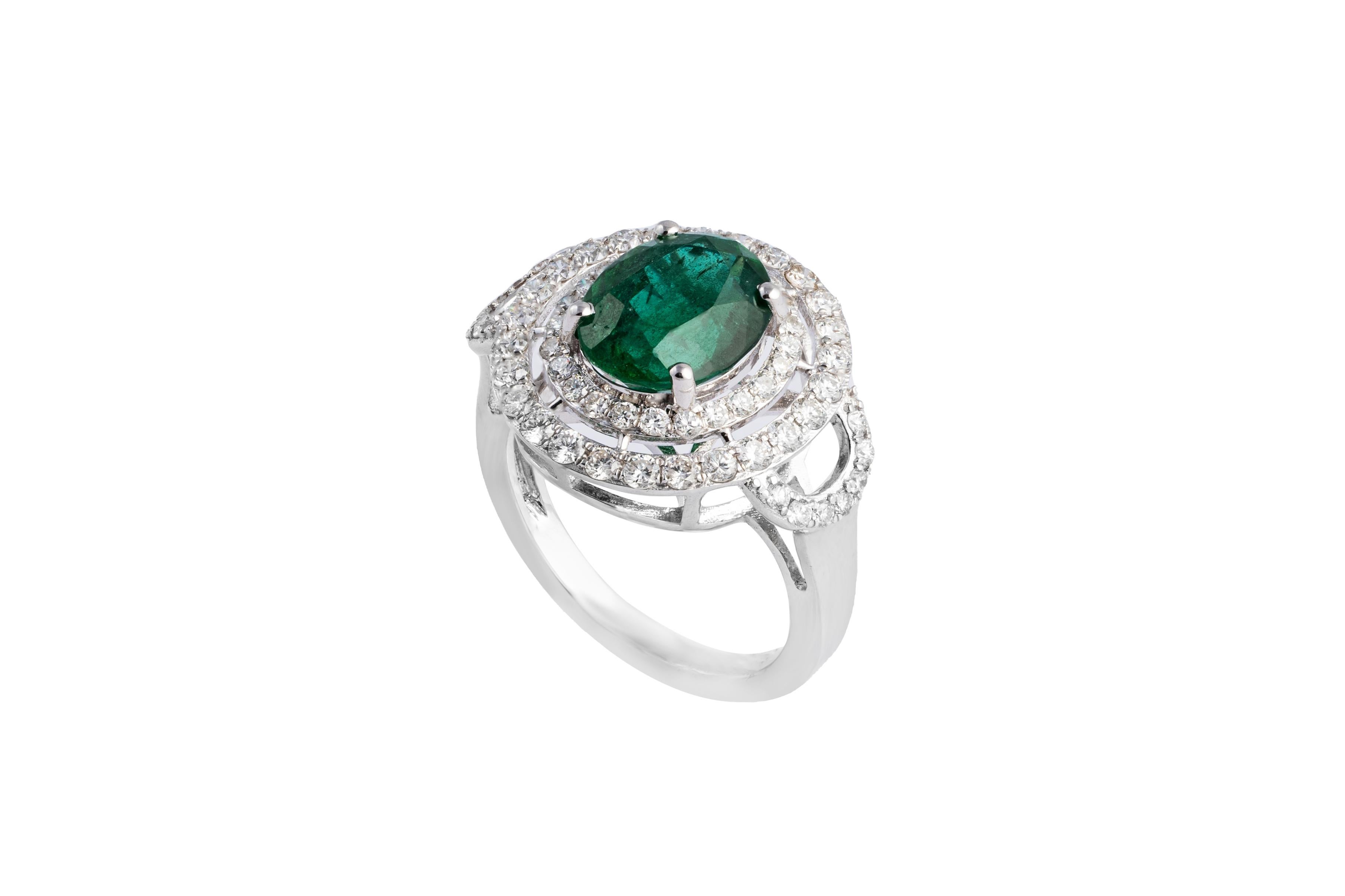 this is an awesome natural Zambian Emerald ring . Emeralds are of very high quality and diamonds are very good with vsi clarity and G colour.

emeralds: 3.36 cts
diamonds : 1.01
gold : 4.65 gms

very hard to capture the true color and luster of the