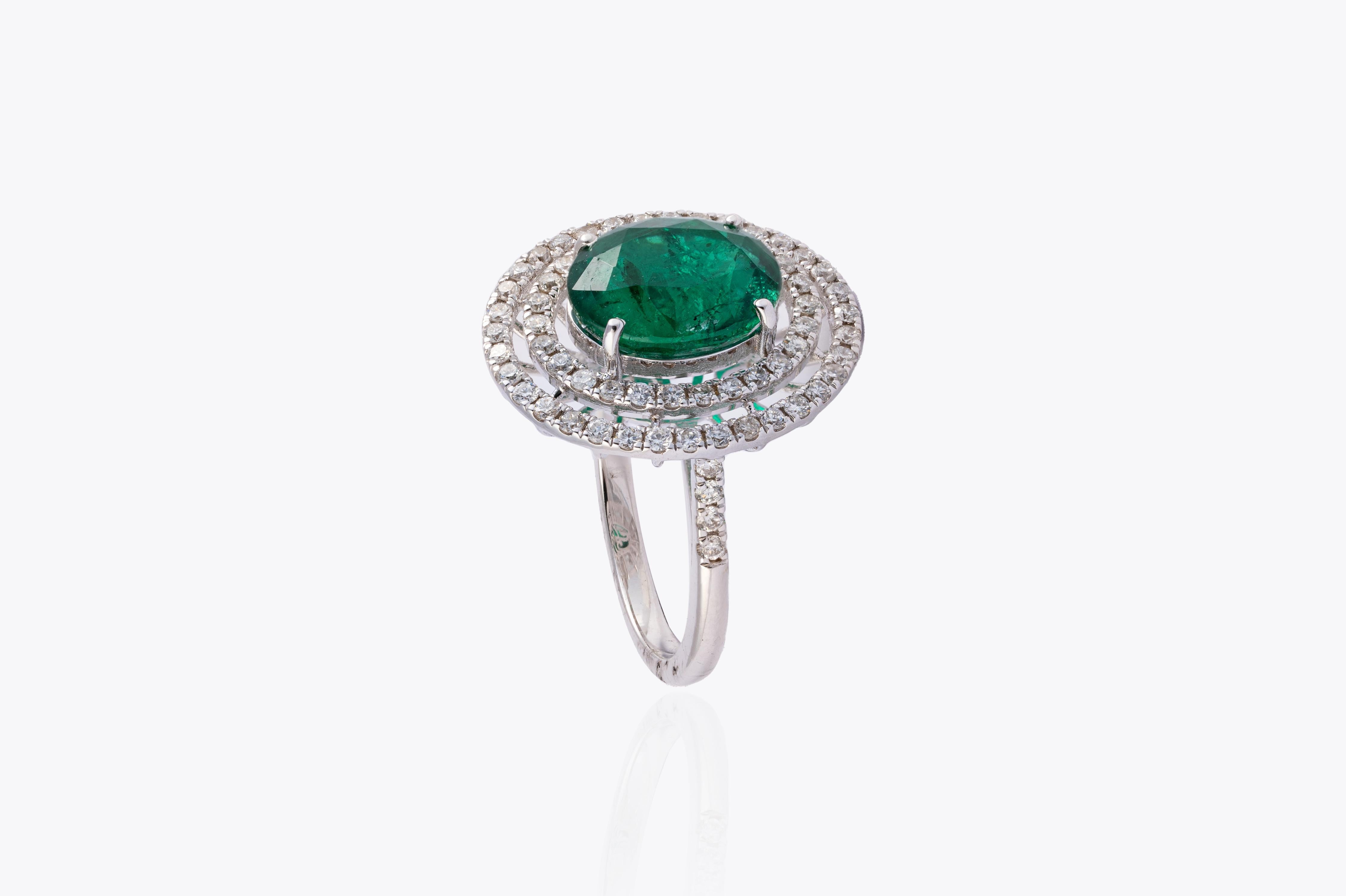 Natürlicher sambischer Smaragd 5,97cts mit Diamanten 2,74cts Ring und 14k Gold (Smaragdschliff) im Angebot