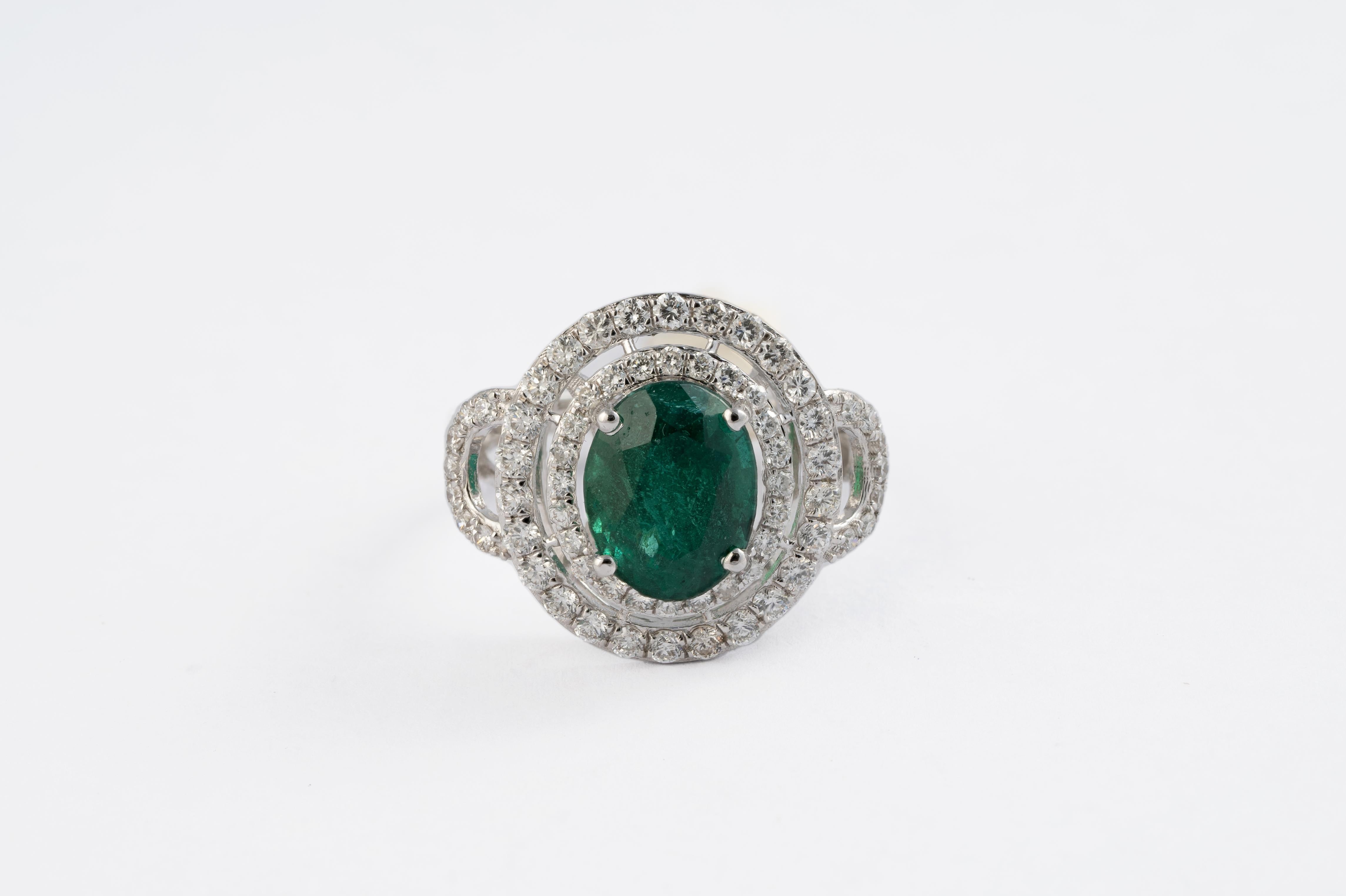 3.36cts Zambian Emerald Ring with 1.01cts Diamonds and 14k Gold In New Condition For Sale In jaipur, IN