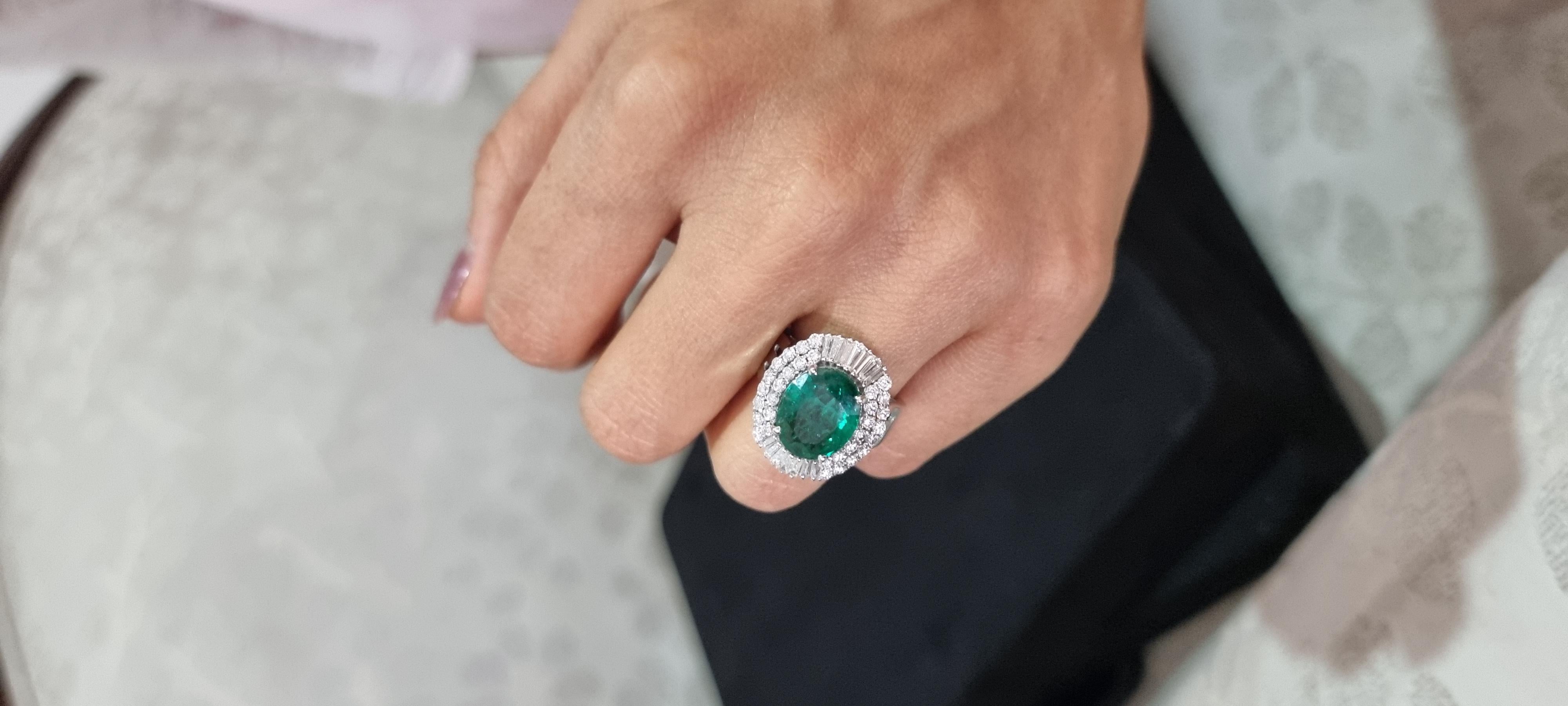 Women's or Men's Natural Zambian Emerald Ring with Diamonds and 14k Gold