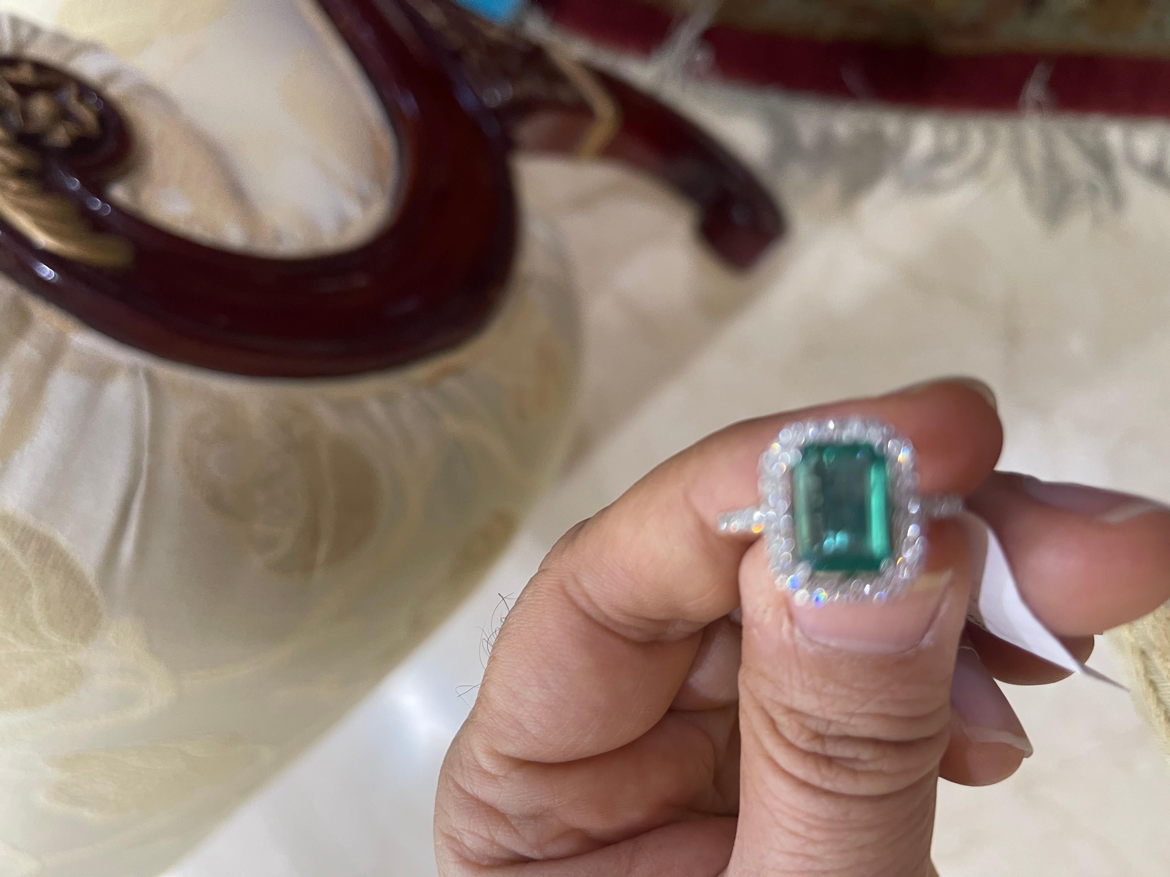 Women's or Men's Natural Zambian Emerald Ring with Diamonds and 14k Gold