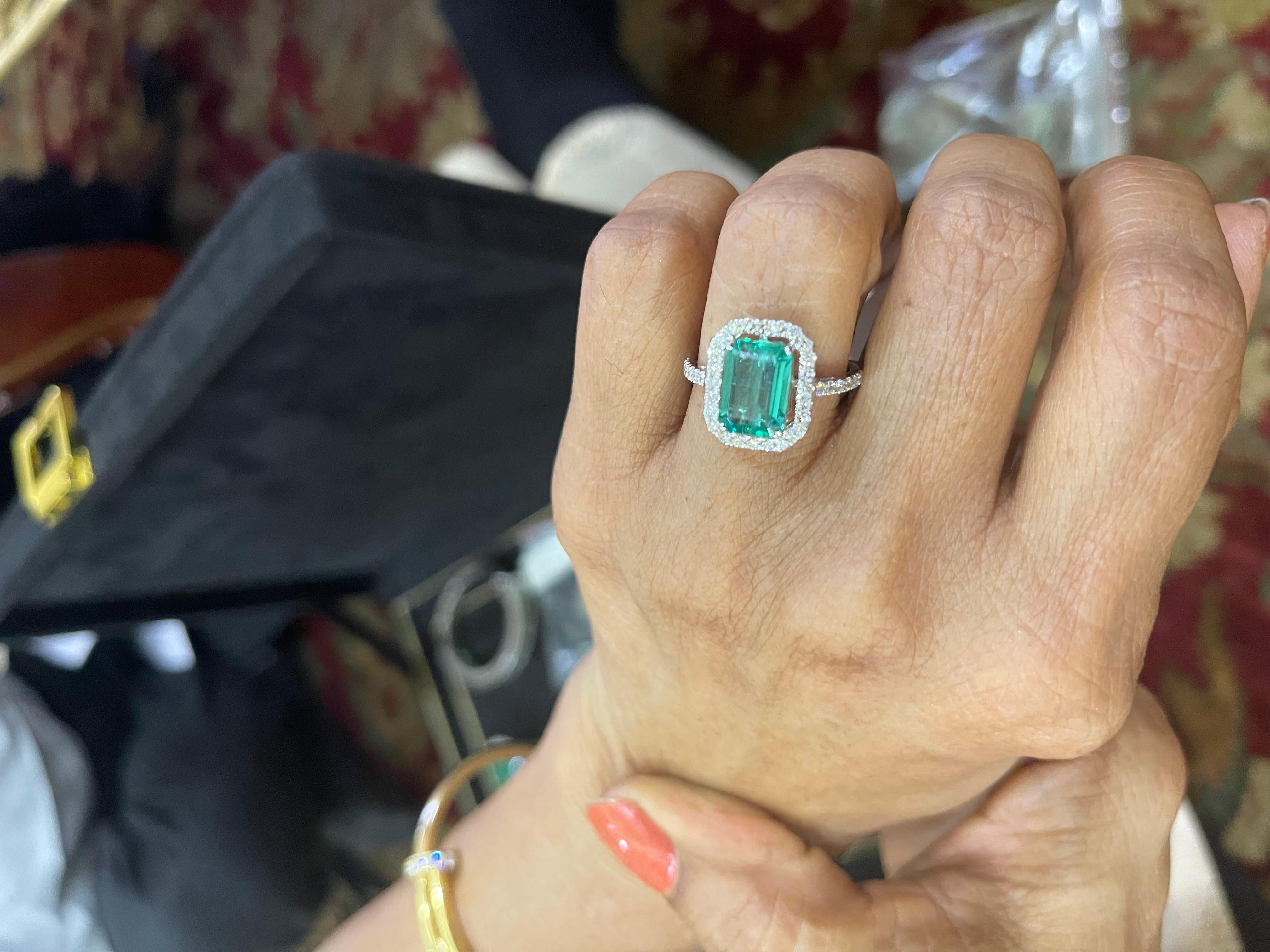 Natural Zambian Emerald Ring with Diamonds and 14k Gold 2