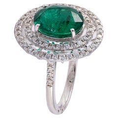 Natural Zambian Emerald Ring with Diamonds and 14k Gold