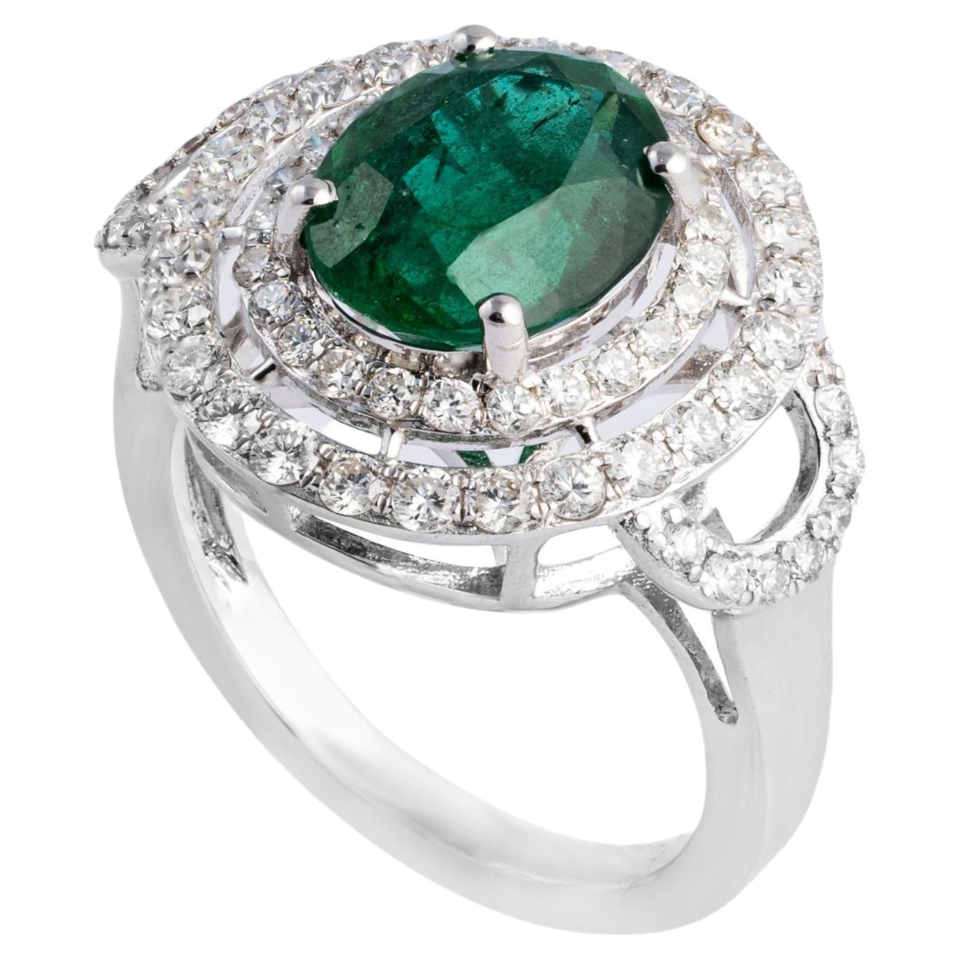 3.36cts Zambian Emerald Ring with 1.01cts Diamonds and 14k Gold For Sale