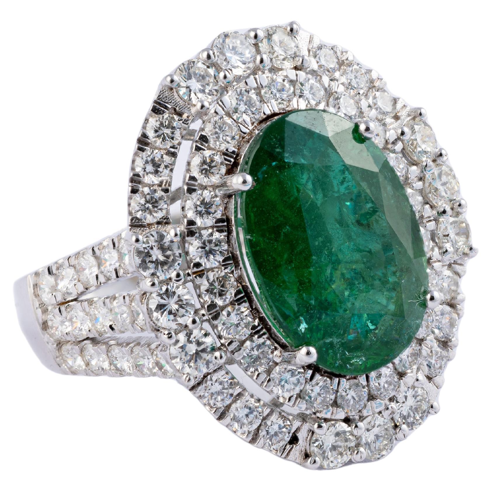 Natural Zambian Emerald 5.97cts with Diamonds 2.74cts ring and 14k Gold For Sale