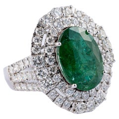 Bague et or 14 carats, émeraude naturelle de Zambie 5,97 carats avec diamants 2,74 carats