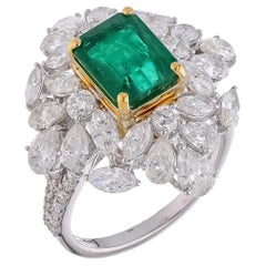 Natural Zambian Emerald Ring with Diamonds and 18k Gold