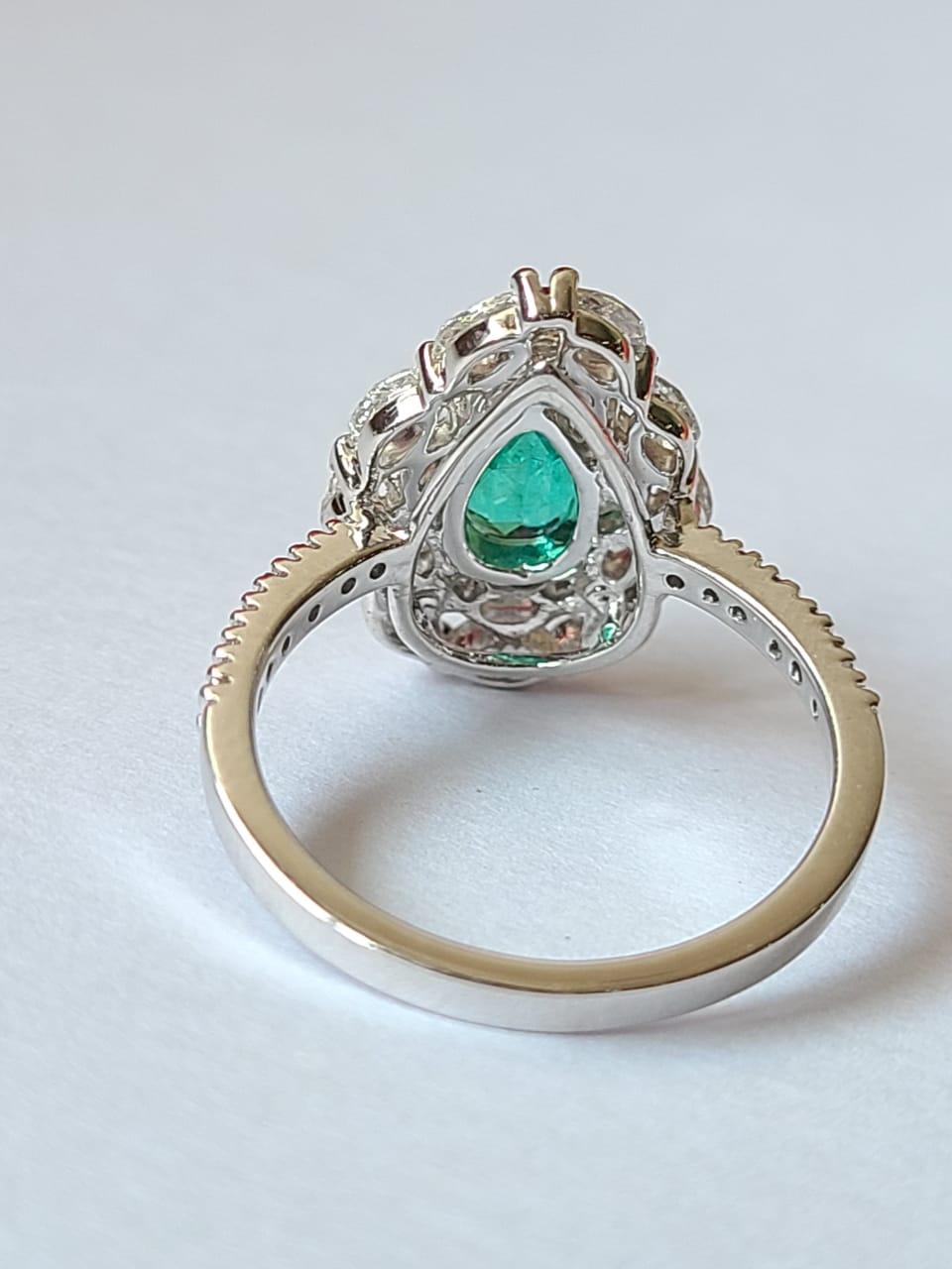 Natural Zambian Emerald & Rose Cut Diamond Engagement Ring set in 18K White Gold In New Condition In Hong Kong, HK