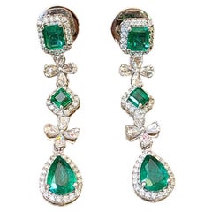 Natural Zambian Emerald 
Rose Cut Diamonds Drop Earrings set in 18K Gold