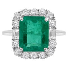 Spectrum Jewels Natural Emerald SI/H Diamond Halo 14k White Gold Engagement Ring